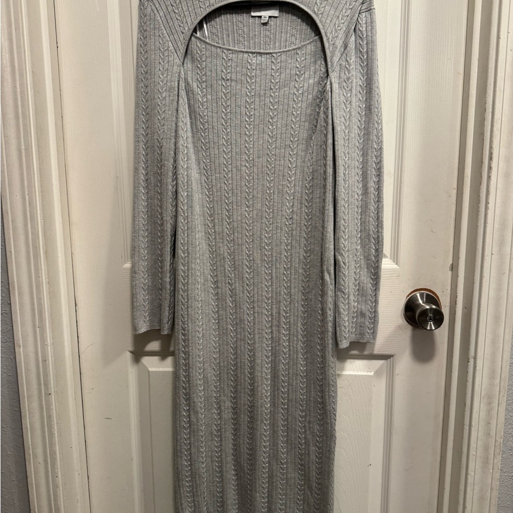 Pink Rose Long Sleeve Gray Knit Dress